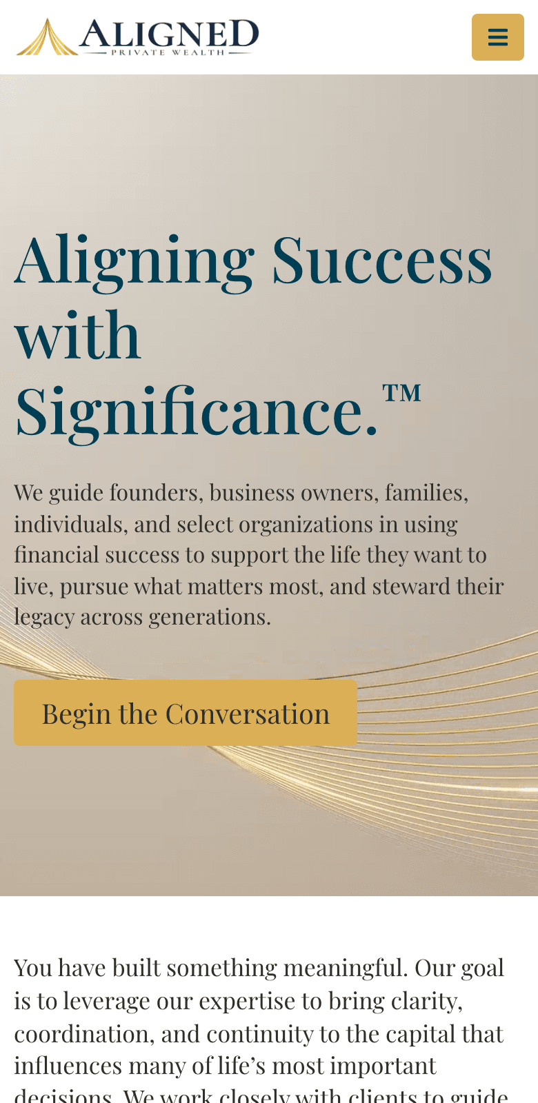 Aligned Private Wealth website on mobile