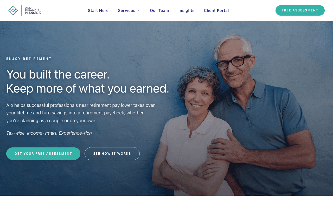 Alo Financial Planning website on desktop