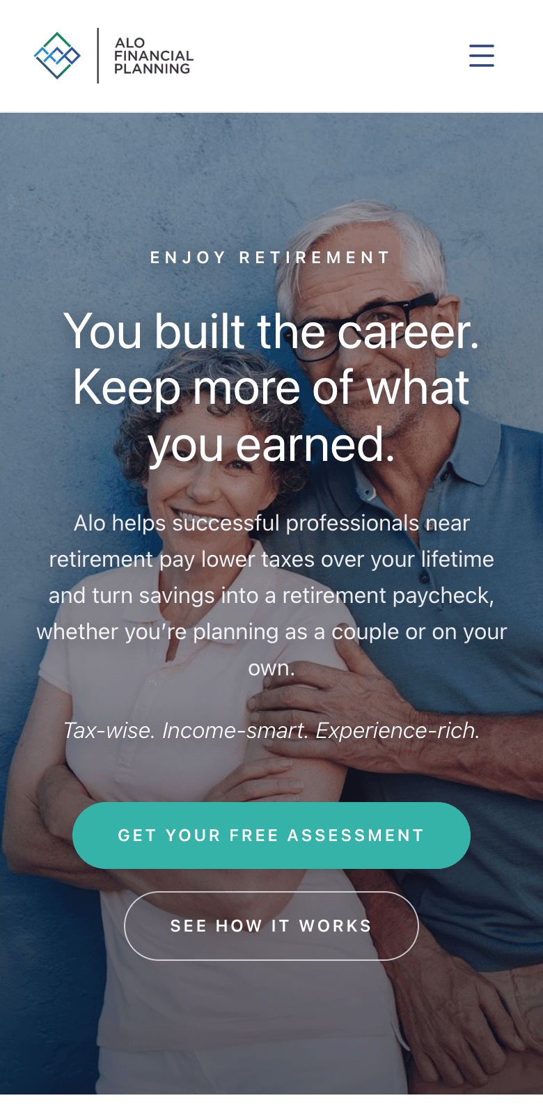 Alo Financial Planning website on mobile