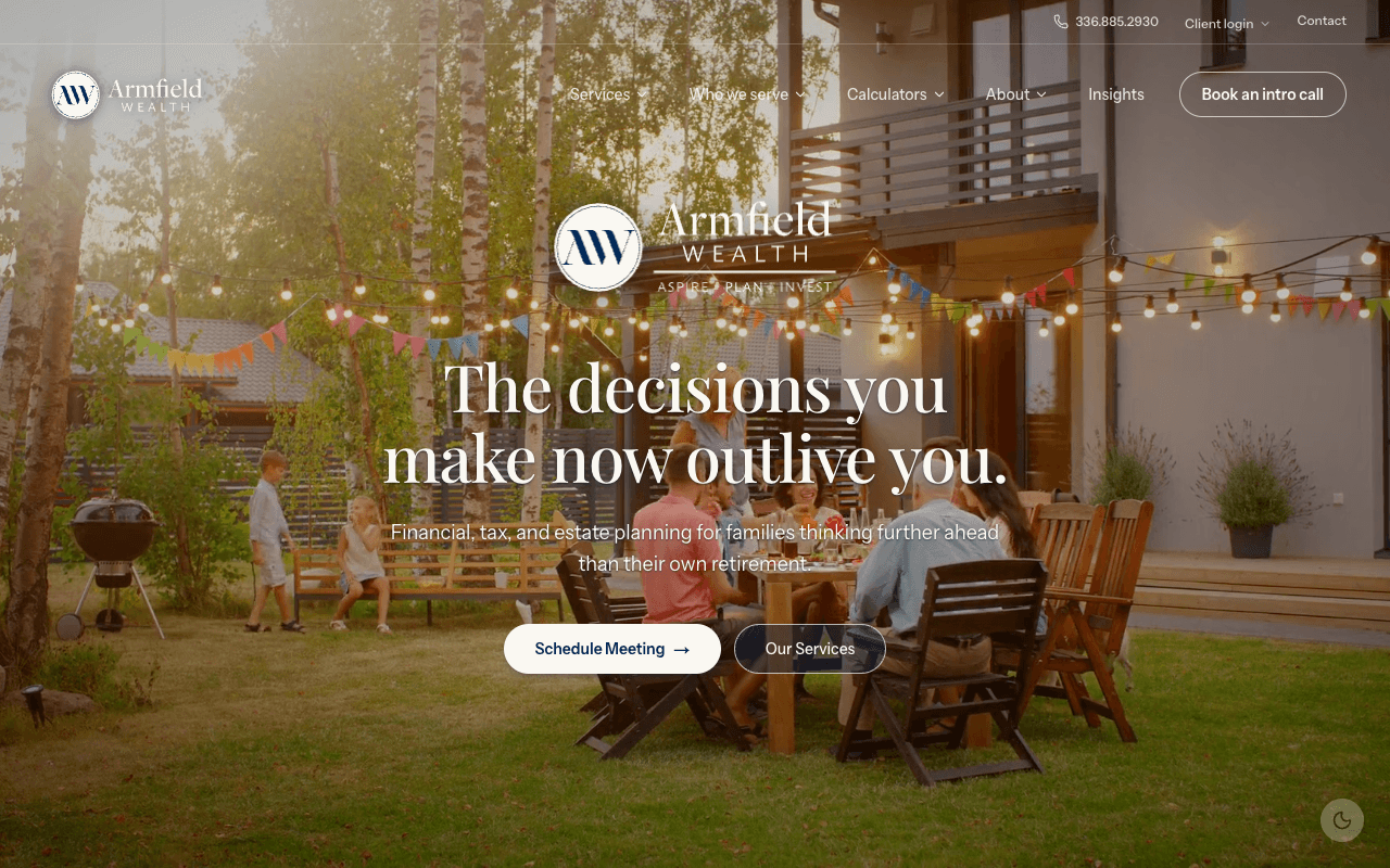 Armfield Wealth website on desktop