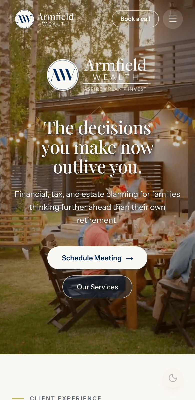 Armfield Wealth website on mobile