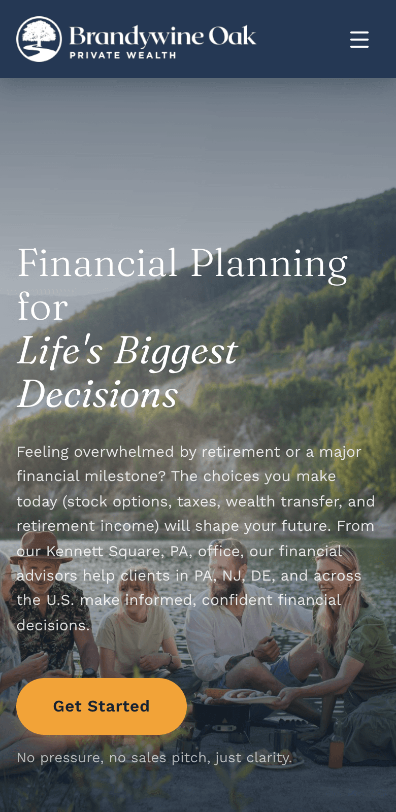 Brandywine Oak Private Wealth website on mobile