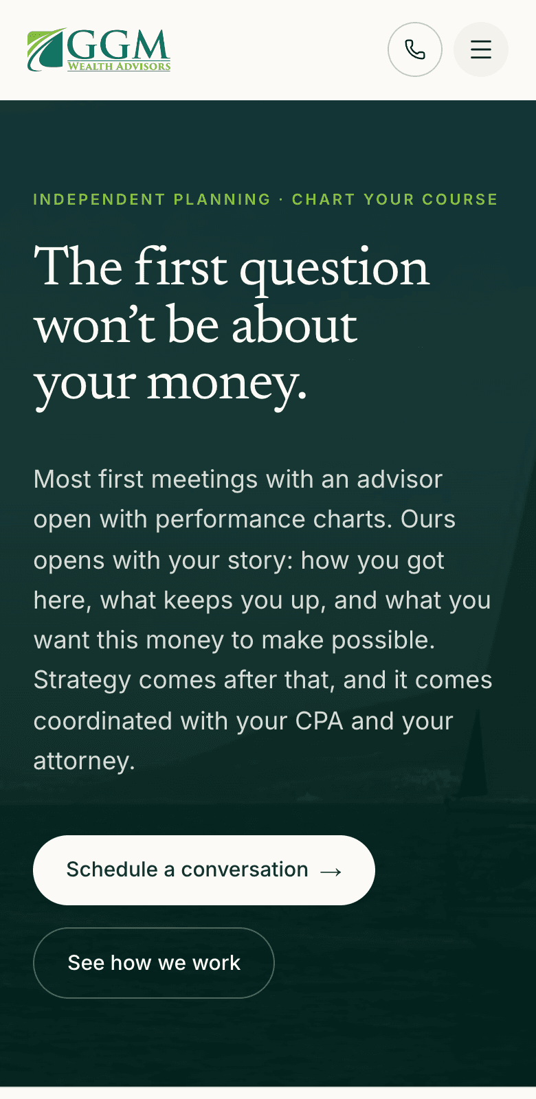 GGM Wealth Advisors website on mobile