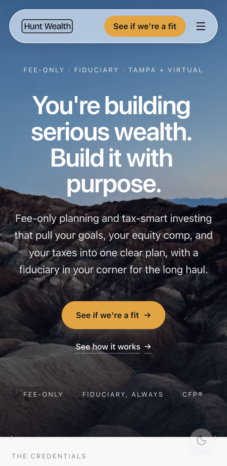 Hunt Wealth website on mobile