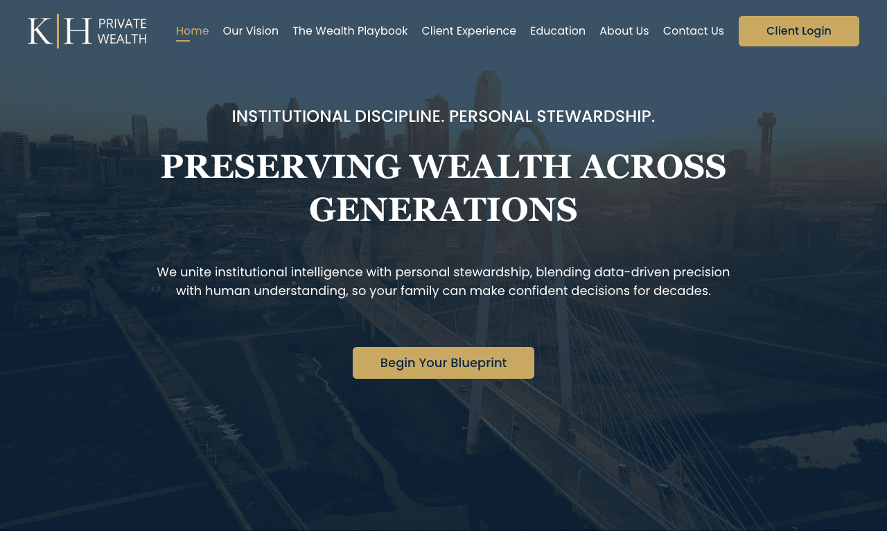 K|H Private Wealth website on desktop