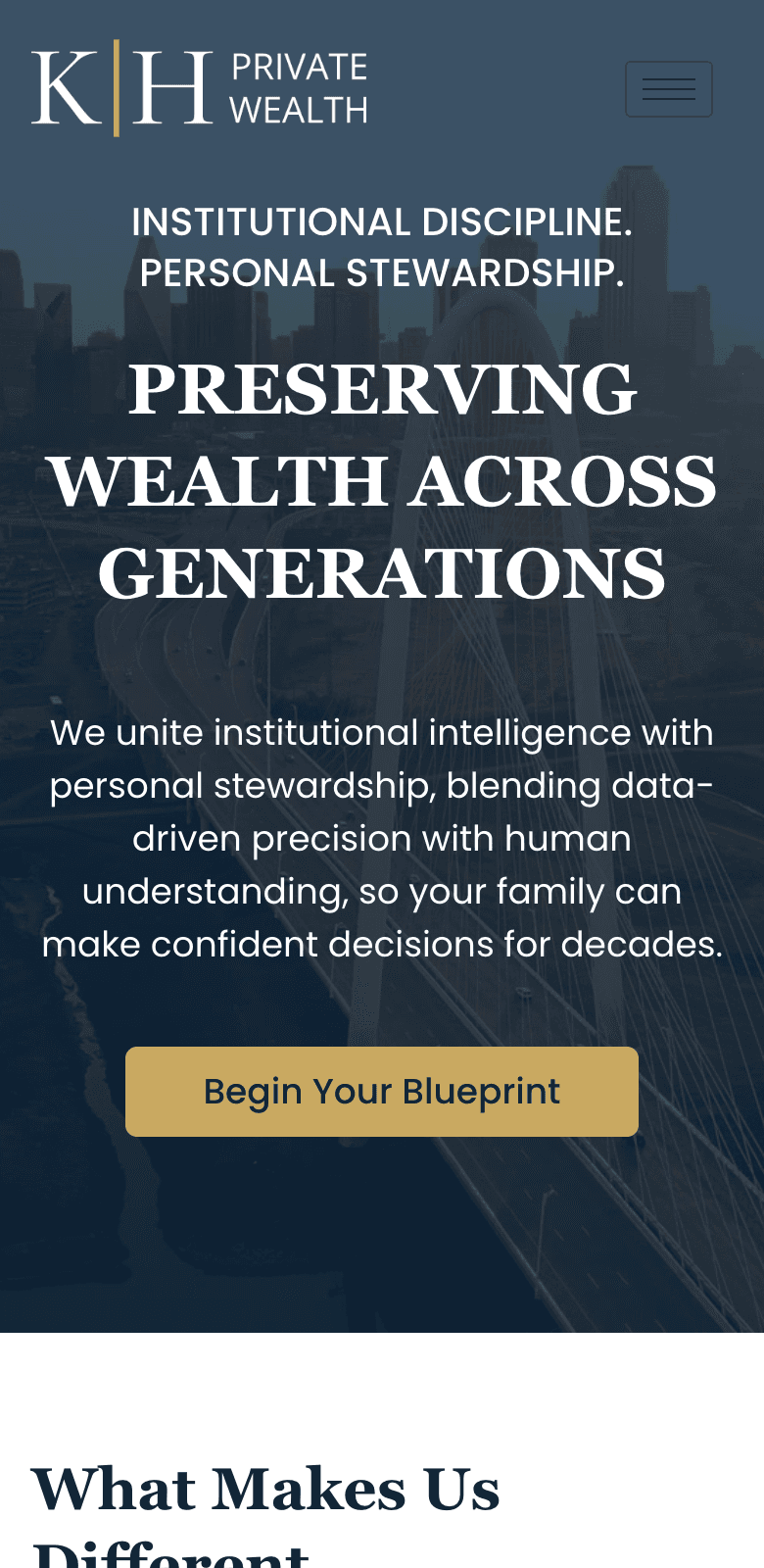 K|H Private Wealth website on mobile