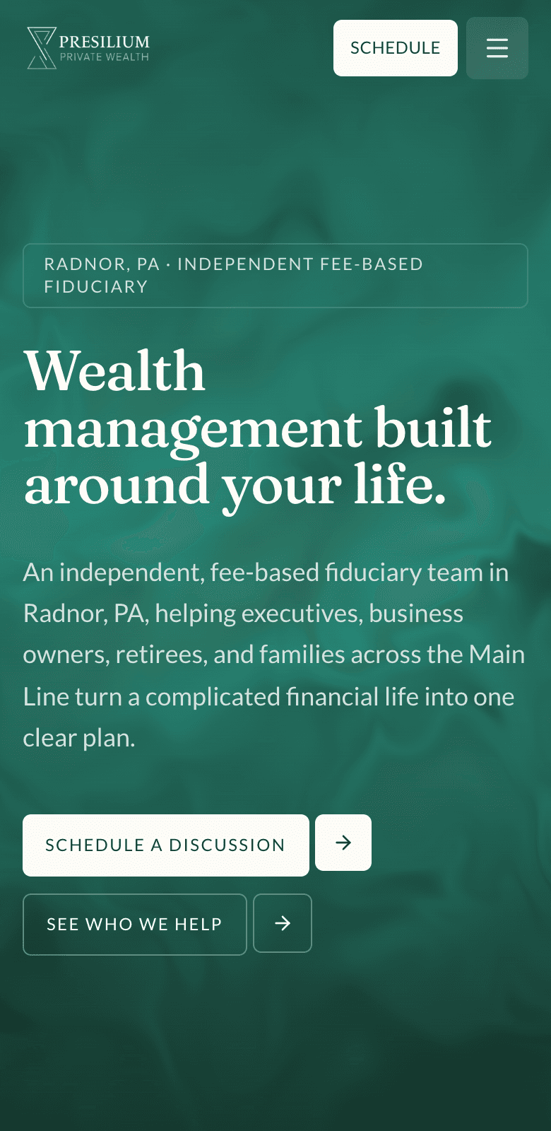 Presilium Private Wealth website on mobile