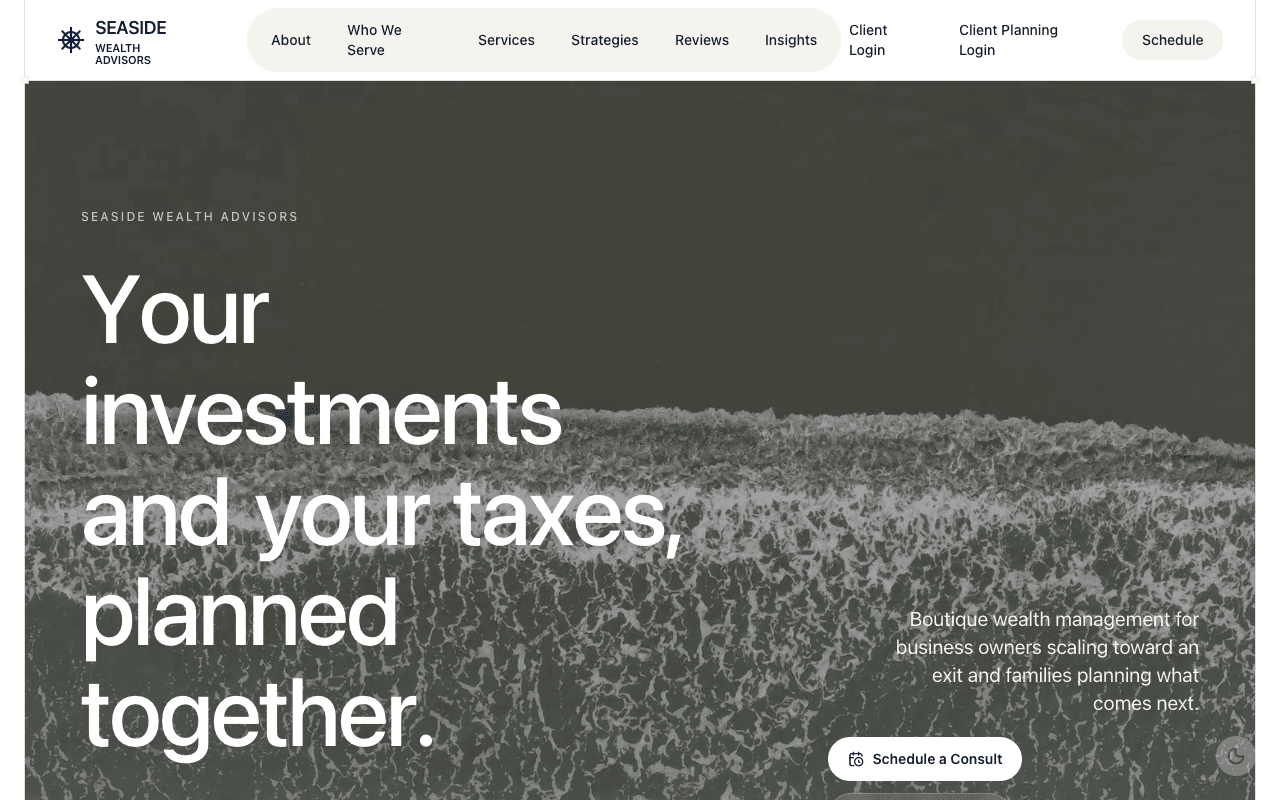 Seaside Wealth Advisors website on desktop