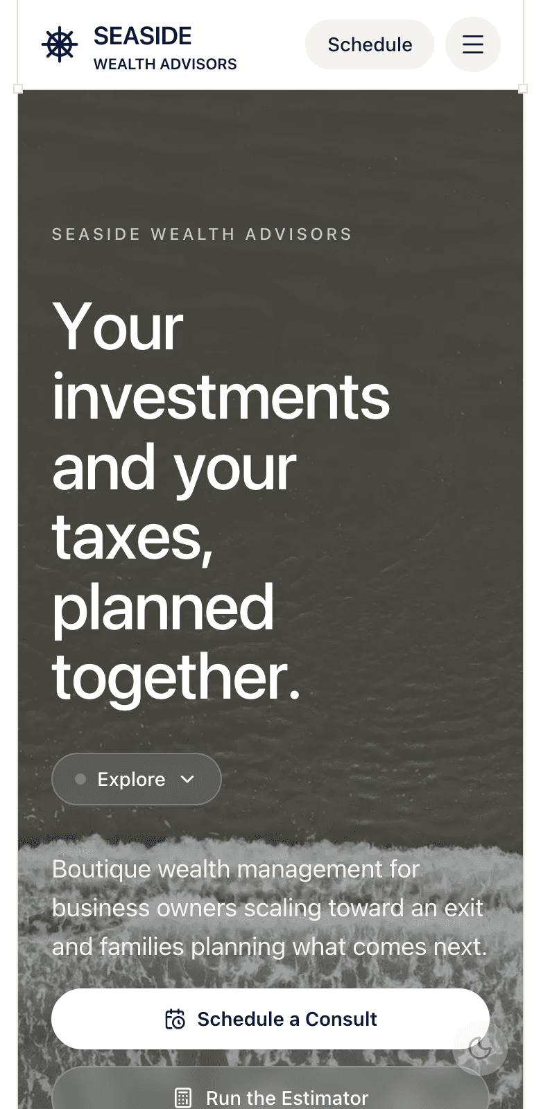 Seaside Wealth Advisors website on mobile