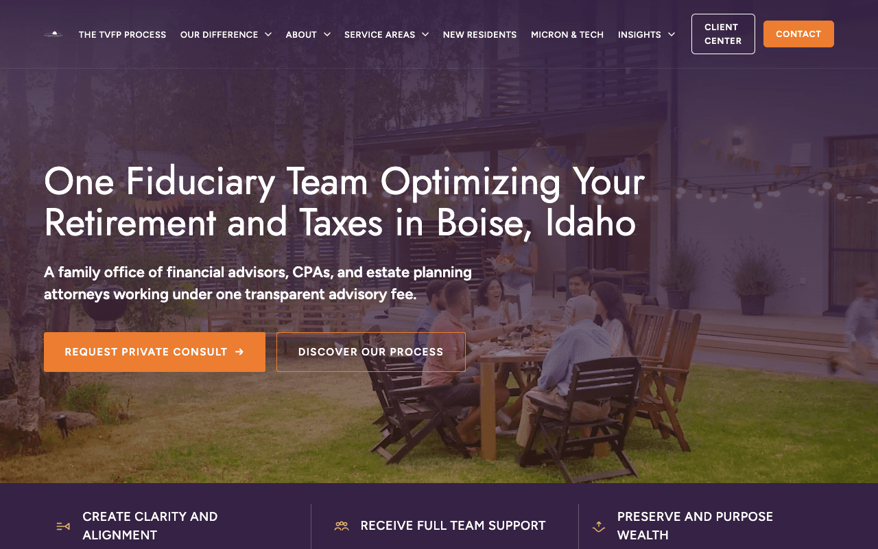 Treasure Valley Financial Planning website on desktop