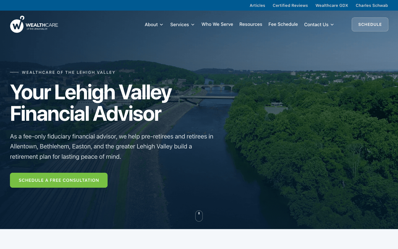 WealthCare Lehigh Valley website on desktop