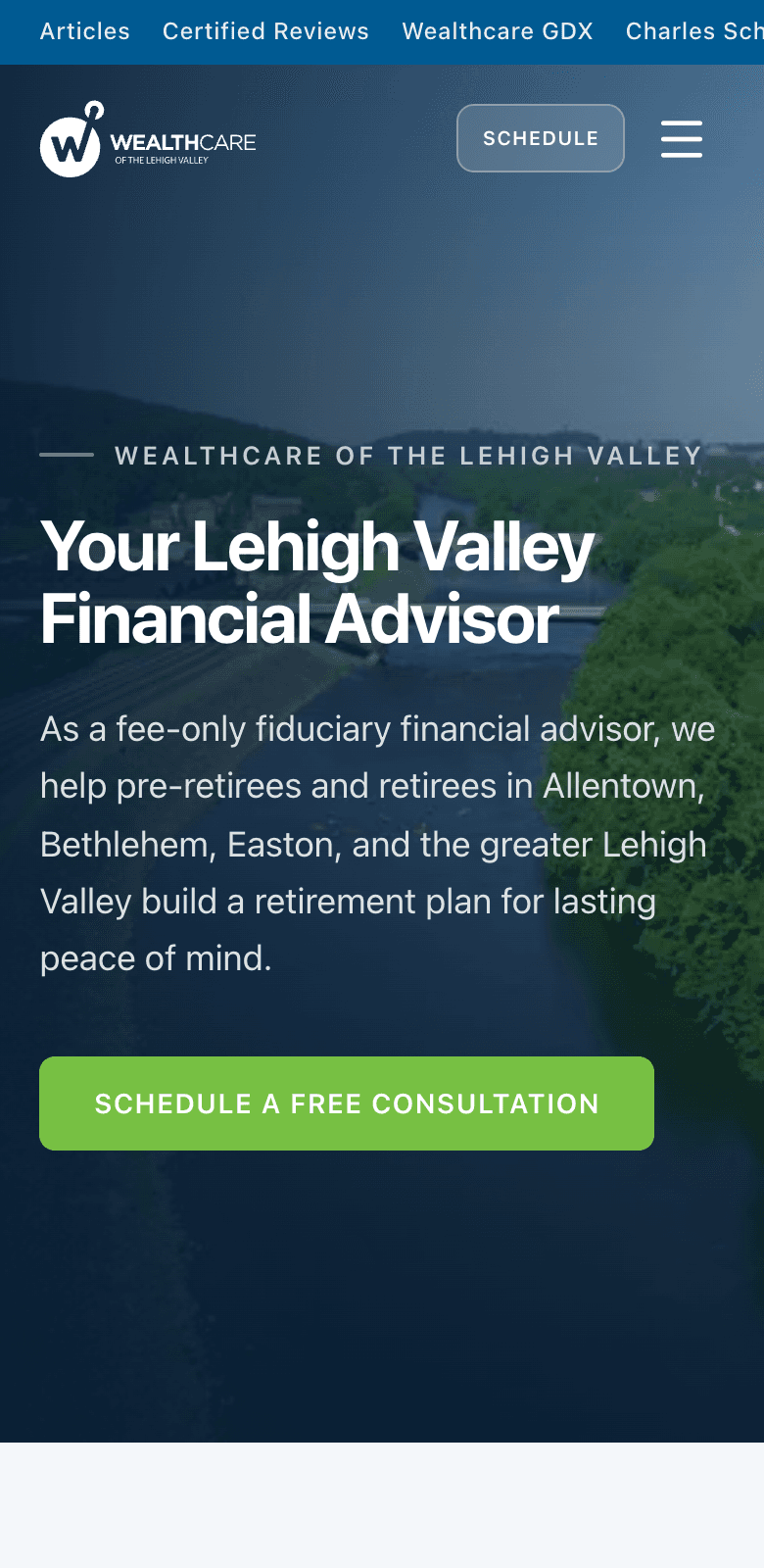 WealthCare Lehigh Valley website on mobile