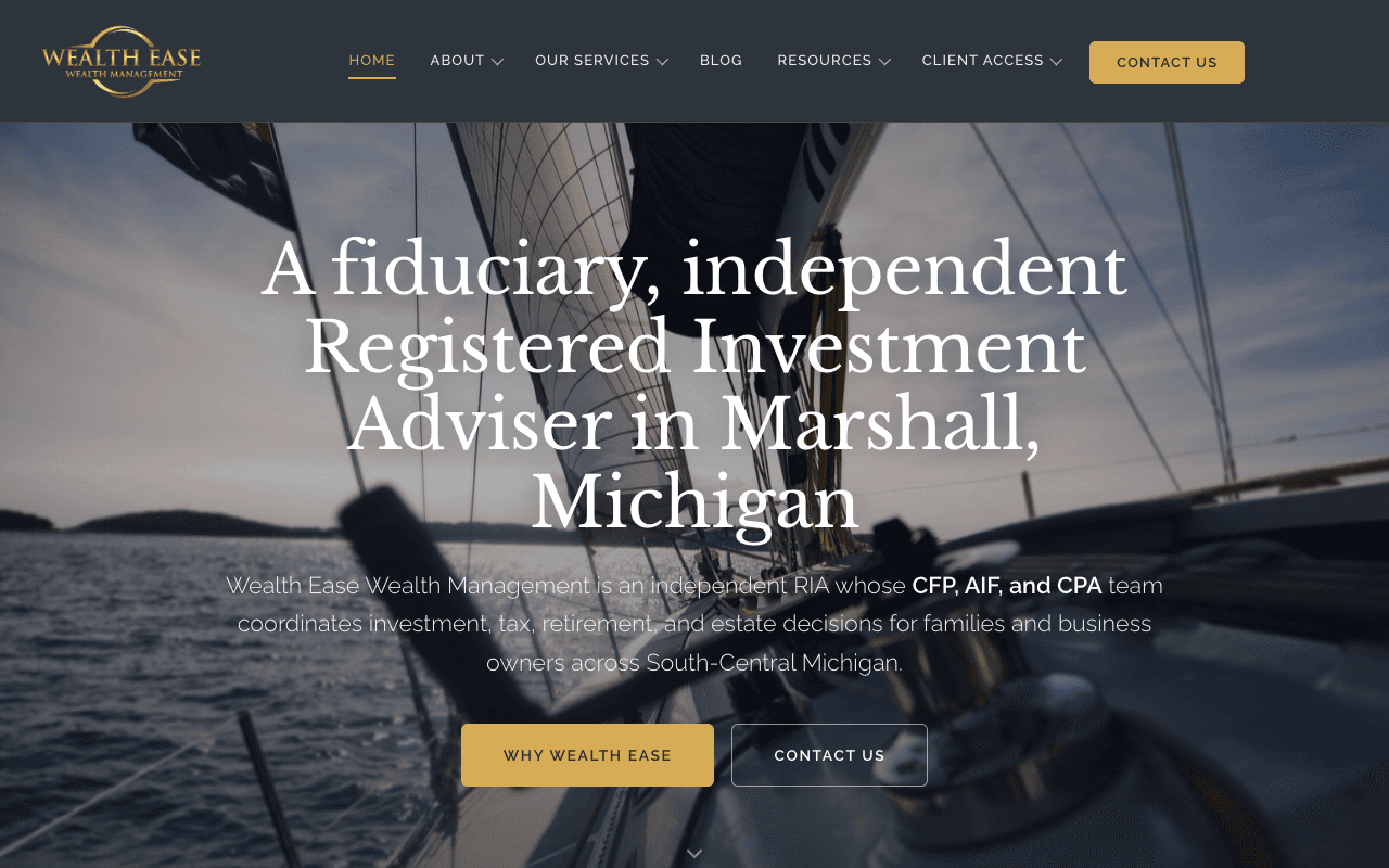 WealthEase Wealth Management website on desktop