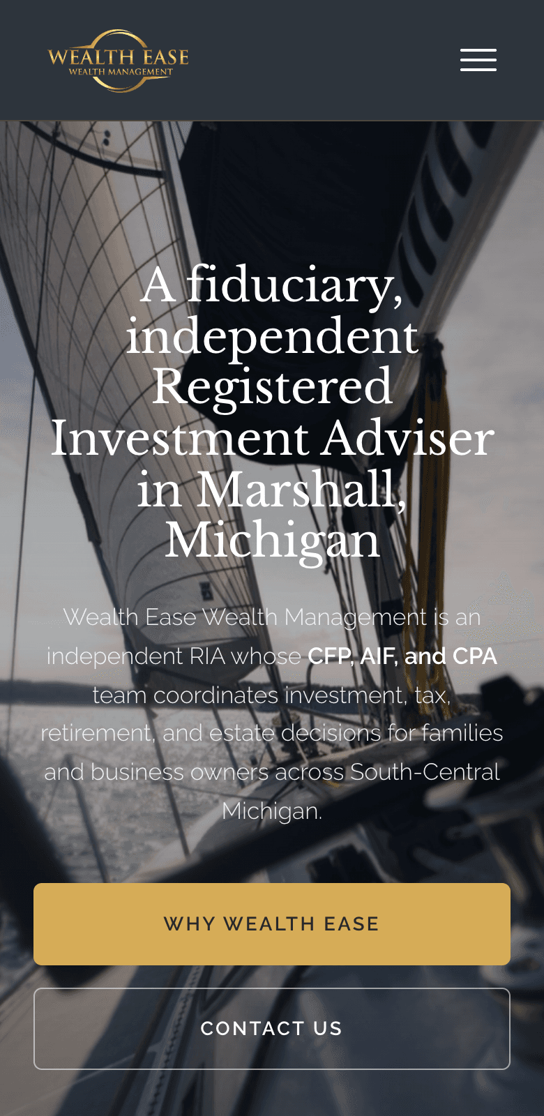 WealthEase Wealth Management website on mobile